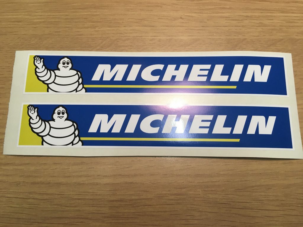 2 x Michelin Logo Stickers / Decals for Motor Bike Ideal for Swingarm